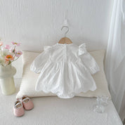 White Lace Baby Romper Dress with Bow Detail