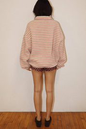Pink Stripe Sherpa Pullover in a relaxed