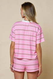Pink Striped Short Sleeve Set