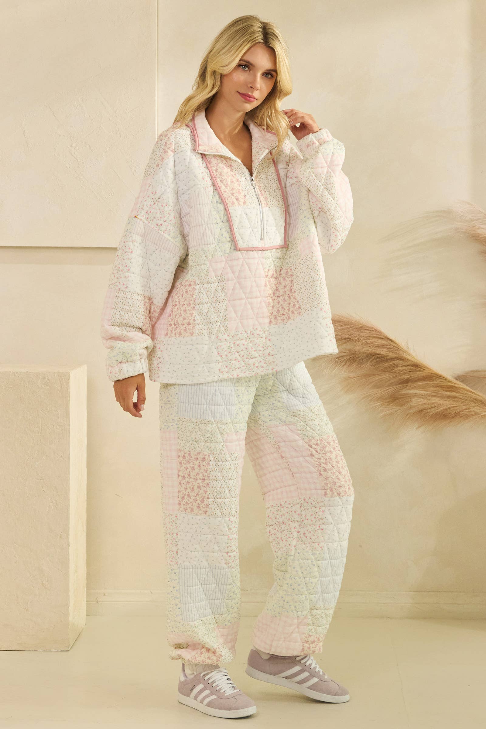 Floral Quilted Quarter Zip