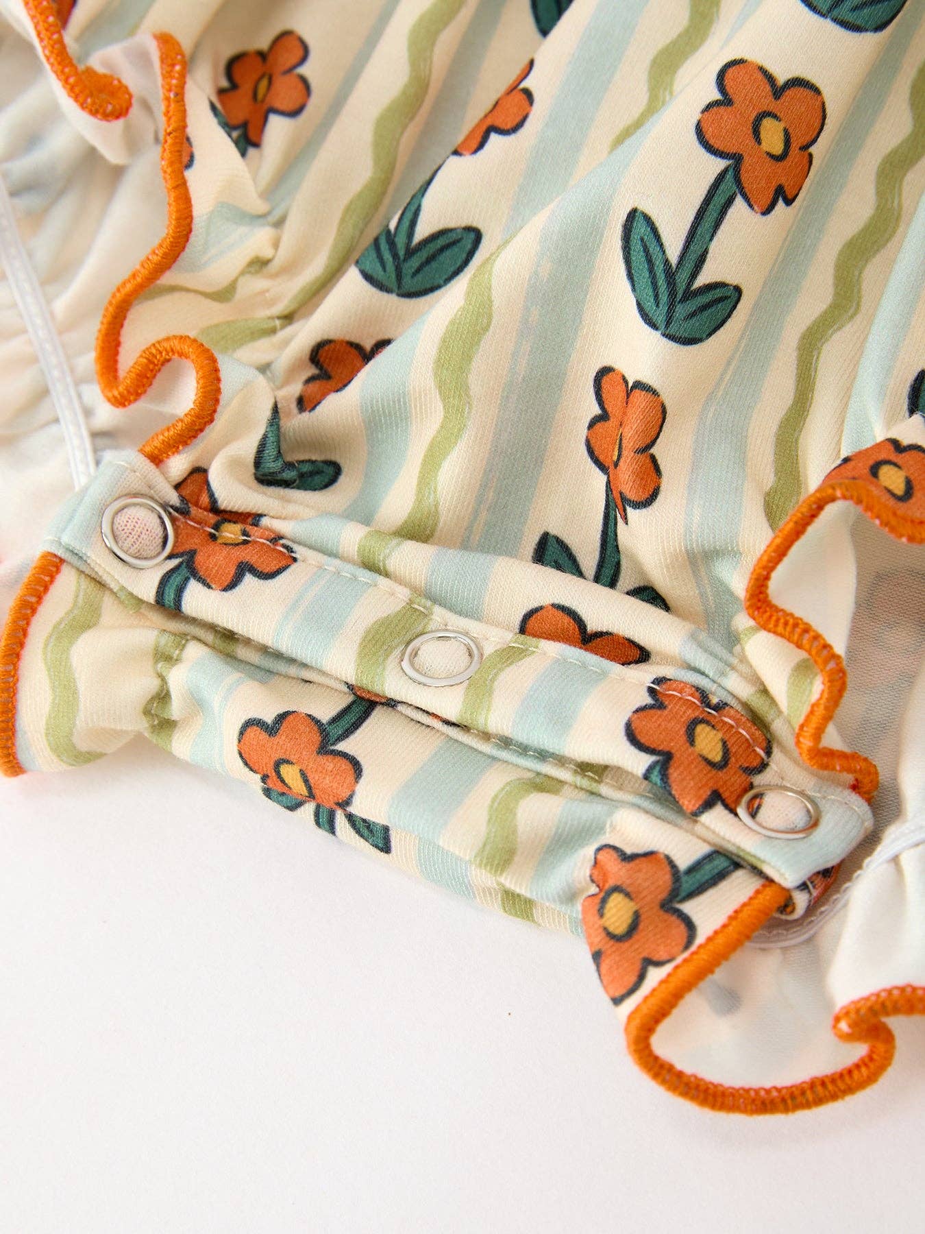 Fall Floral Stripe Baby Romper showing petals collar