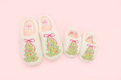 Kids Pink Bow Christmas Tree Slippers