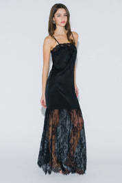 Black Satin Lace Maxi Dress