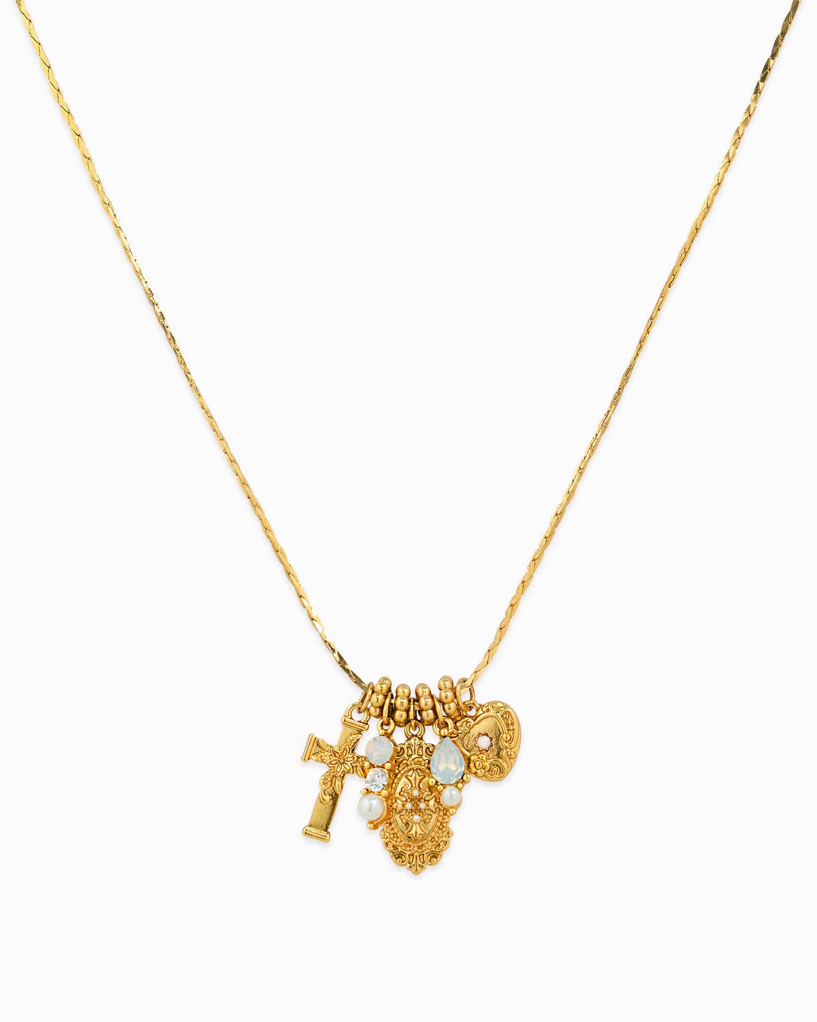 Gold Cross Heart Charm Necklace