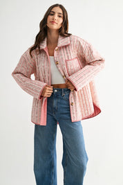 Pink Quilted Striped Jacket