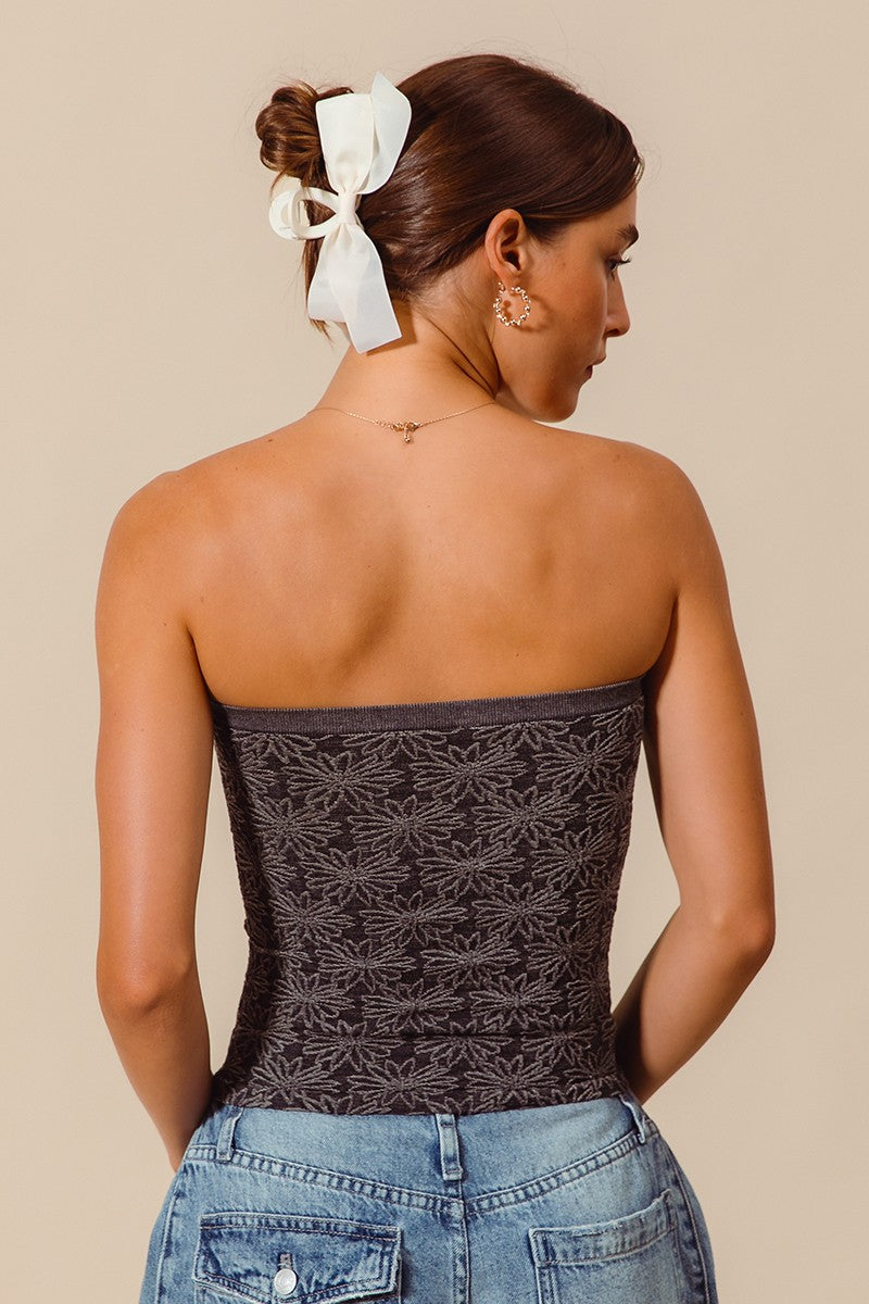 Black Floral Seamless Tube Top