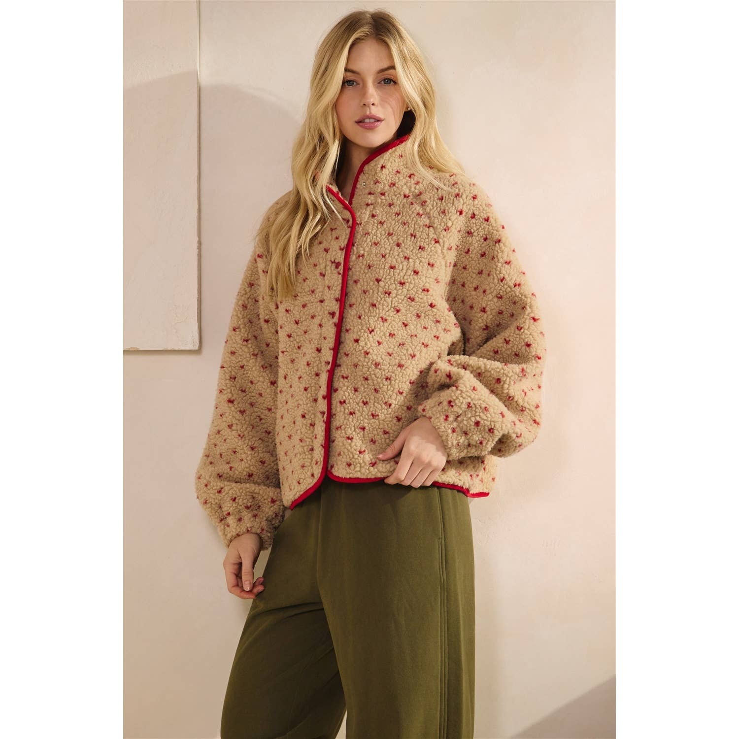 Printed Sherpa Button Up Jacket