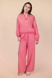 Pink Color Band Detail Comfy Set