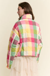 Pink Multi-color Plaid Puffer Jacket