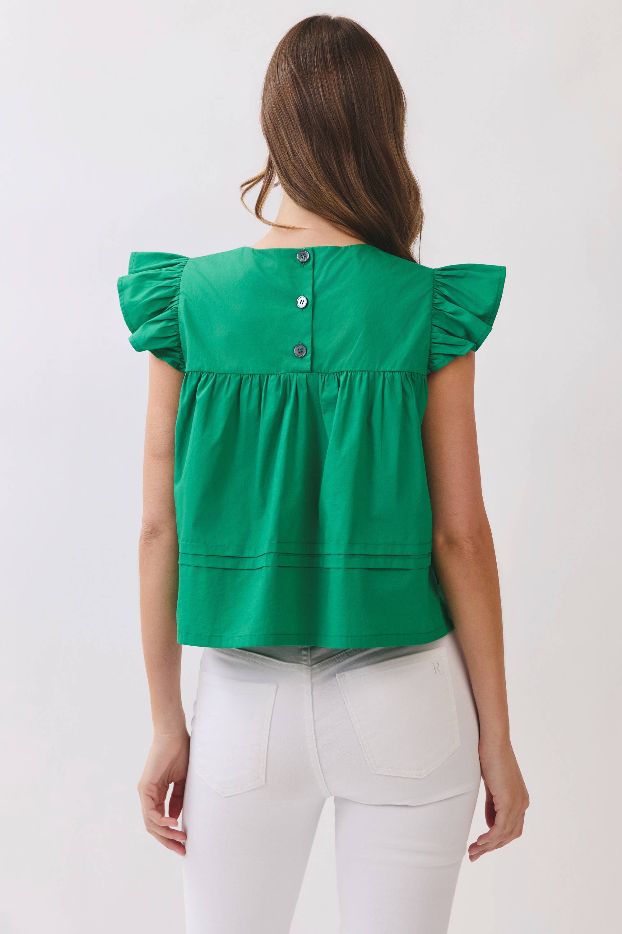 Green Ruffle Sleeve Babydoll Top