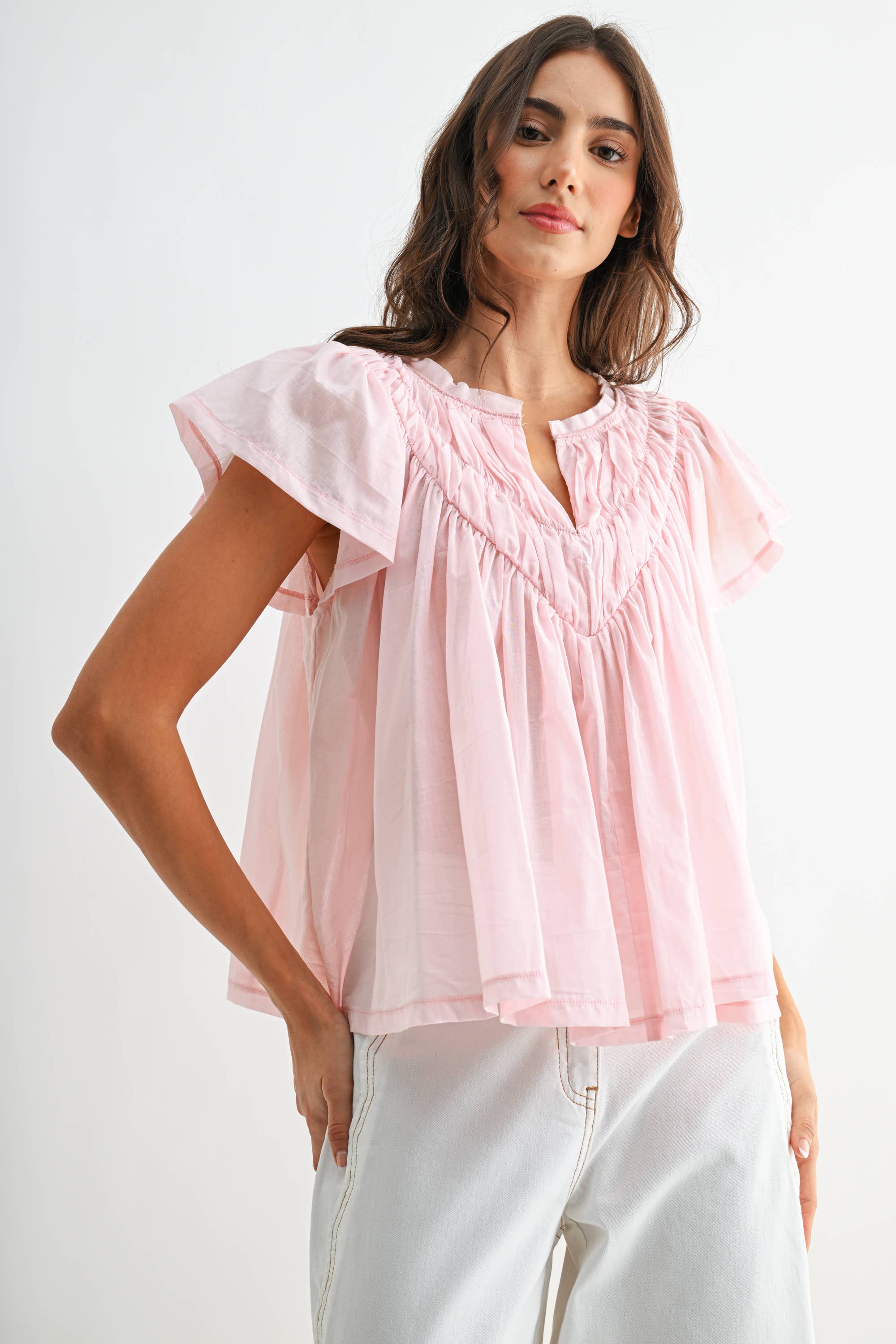 Pink Flutter Sleeve Detail Blouse
