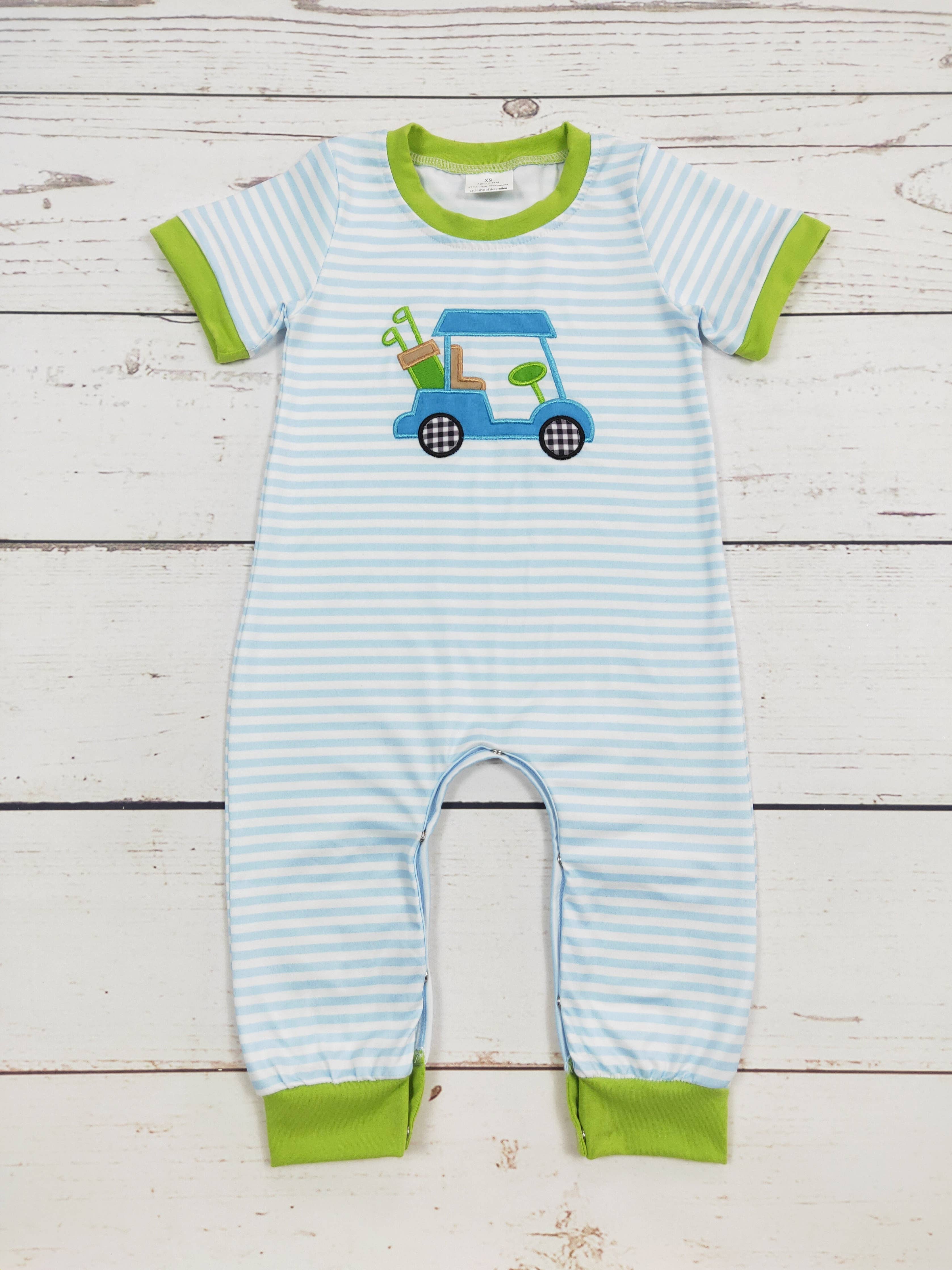 Baby Boy Golf Cart Stripe Romper