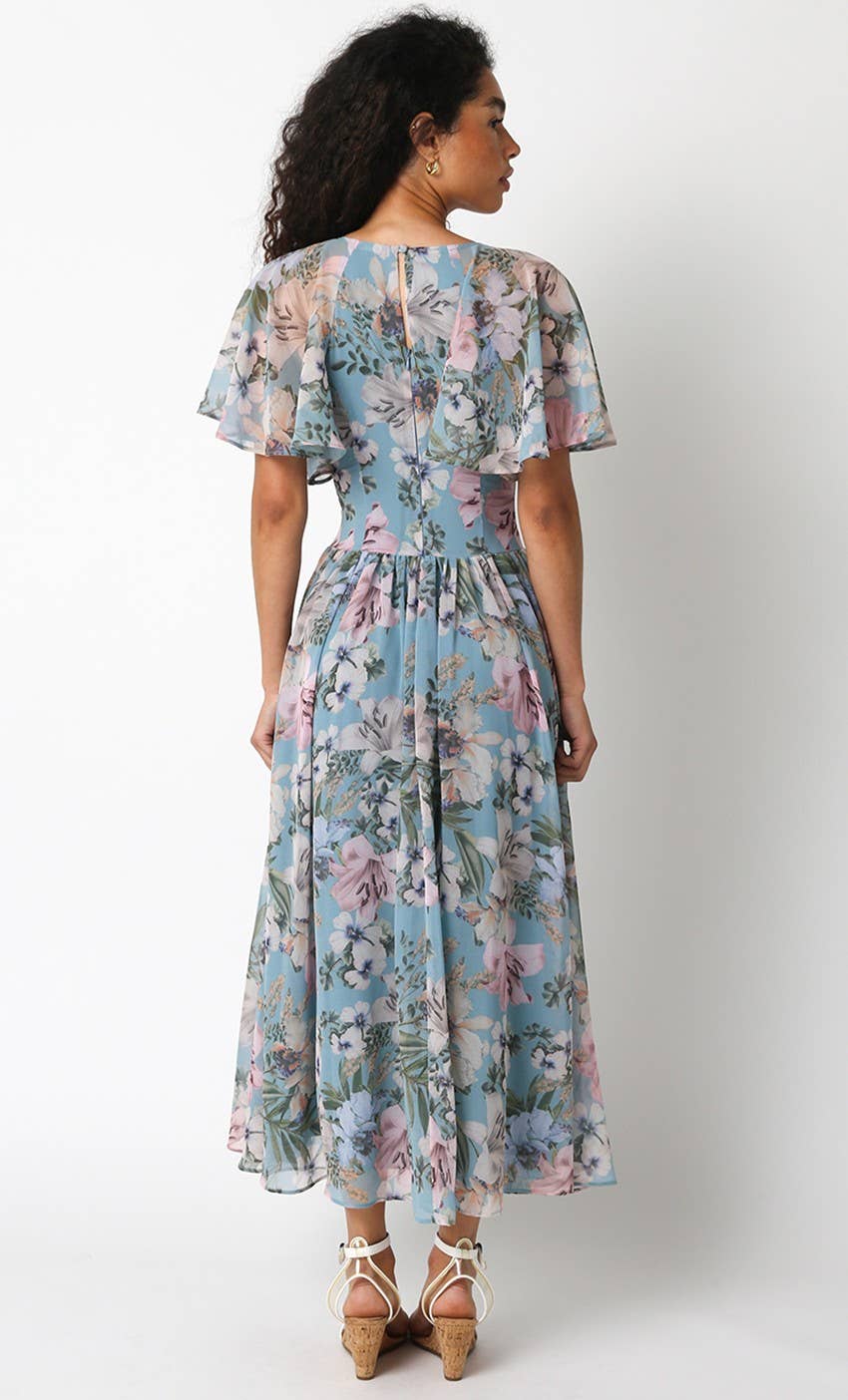 Blue Floral Midi Dress