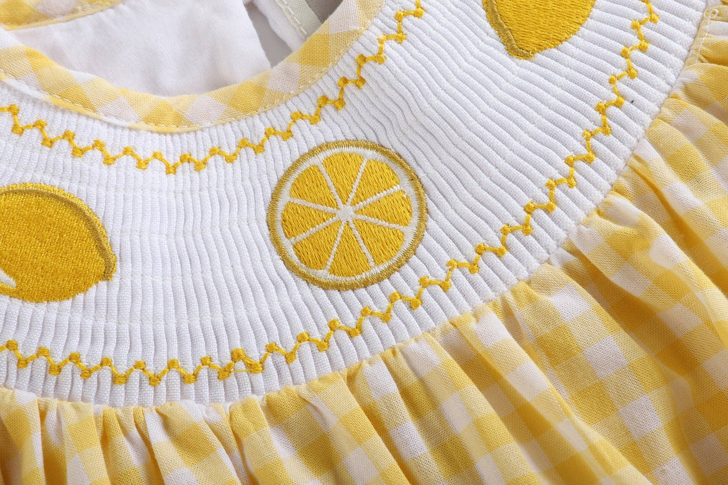 Yellow Gingham Lemon Smocked Flutter Baby