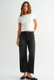 Black Cropped Wide Leg Jeans