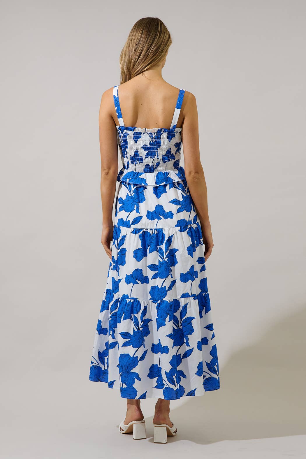 Blue Floral Lindsy Smocked Maxi Dress