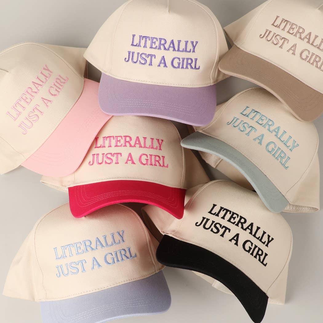 Literally Just A Girl Embroidery Two Tone Trucker Hat: FUCHSIA / ONE SIZE