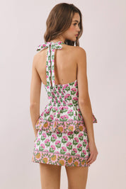 Pink Floral Print Halter Neck Top