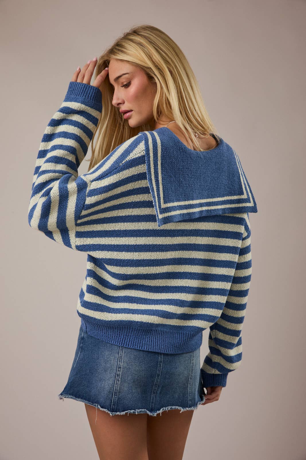 Blue Sailor Collar Stripe Sweater