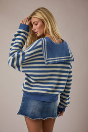 Blue Sailor Collar Stripe Sweater
