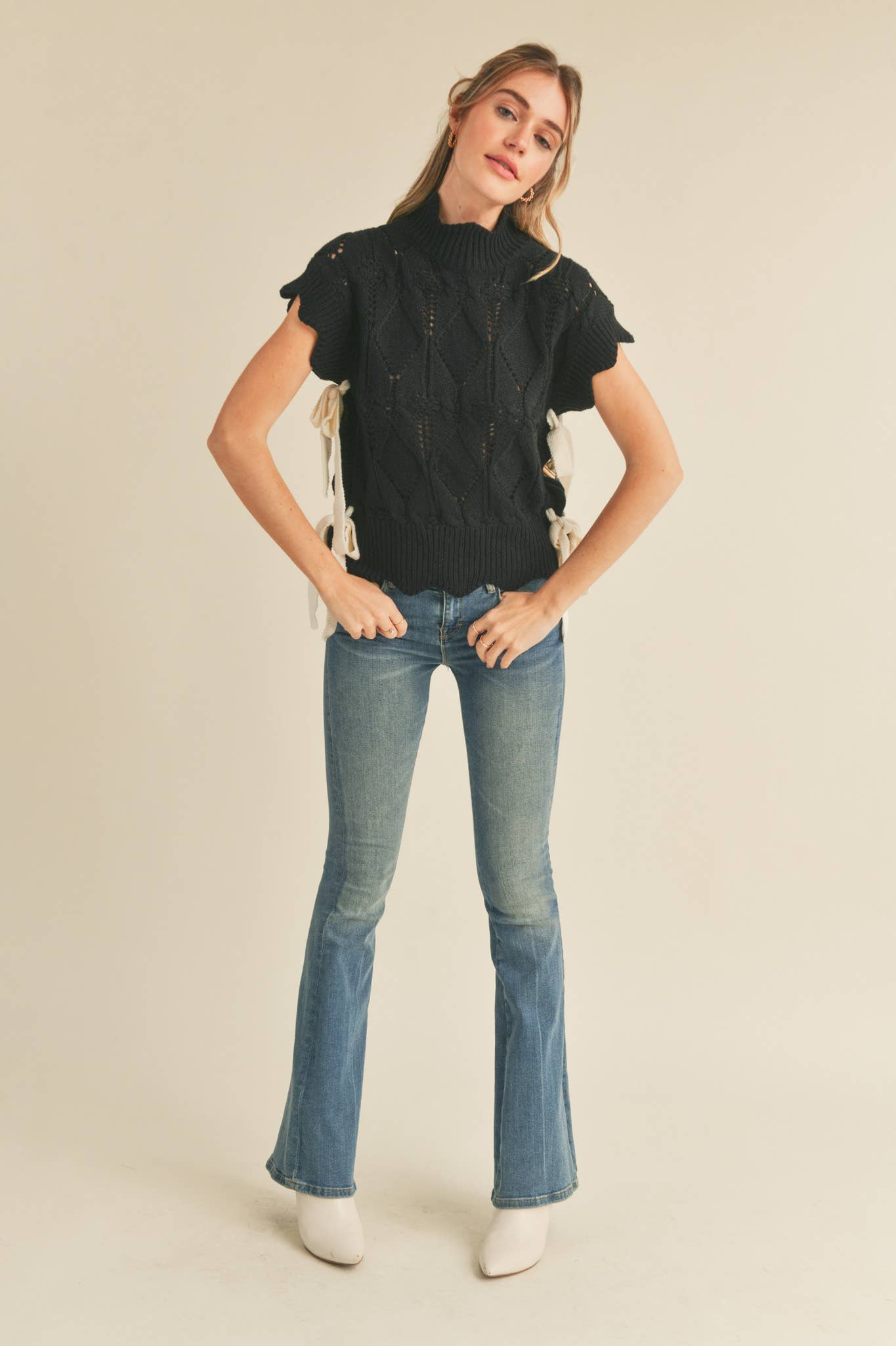 Black Mock Neck Cropped Sweater Vest