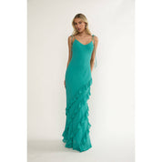 Green Ruffled Tiered Maxi Dress
