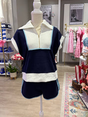 Navy Color Block Shirt & Shorts Set