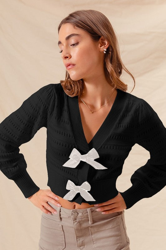 Black Bow Front Sweater