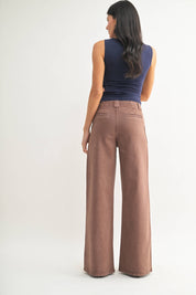 Brown Patch Pocket Wide Leg Flare
