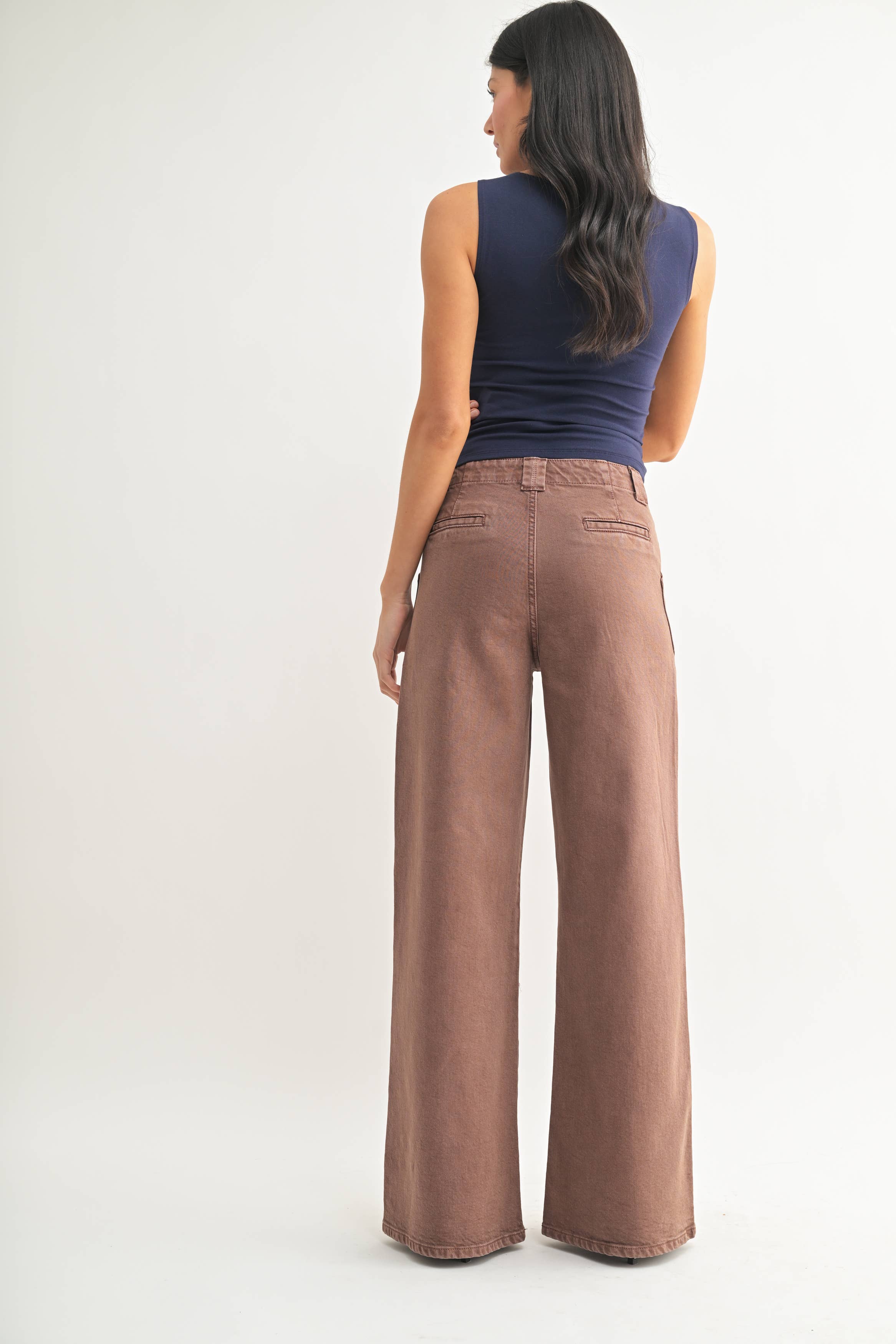Brown Patch Pocket Wide Leg Flare