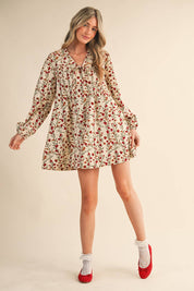Cream Floral Corduroy Mini Dress