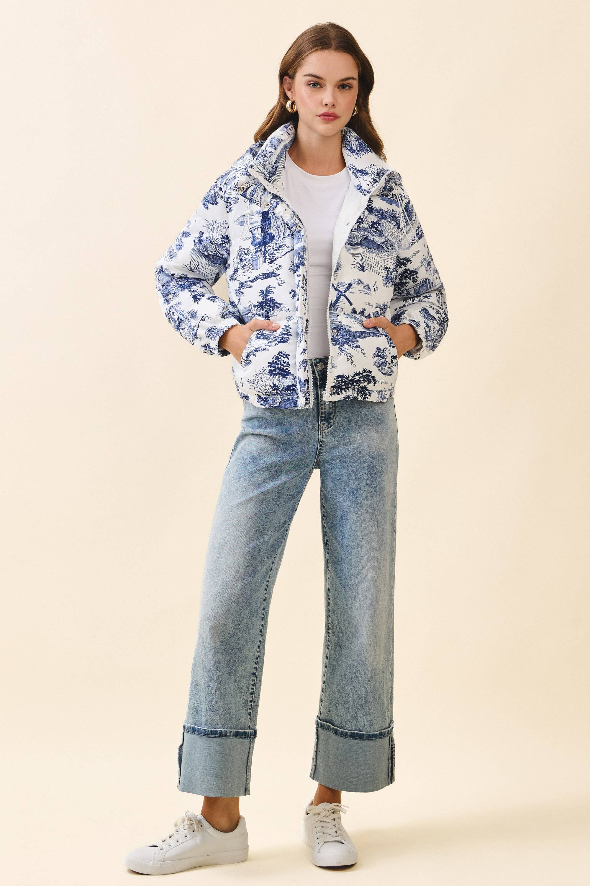 Abstract Print Puffer Jacket