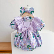 Purple Floral Baby Girl Romper w/ Headband