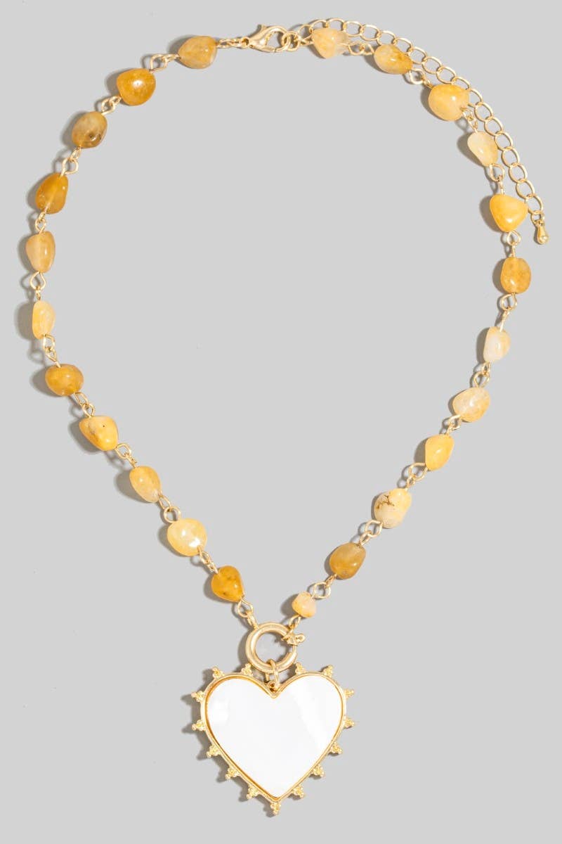 Shell Heart Pendant Stone Bead Chain Necklace