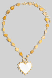 Shell Heart Pendant Stone Bead Chain Necklace