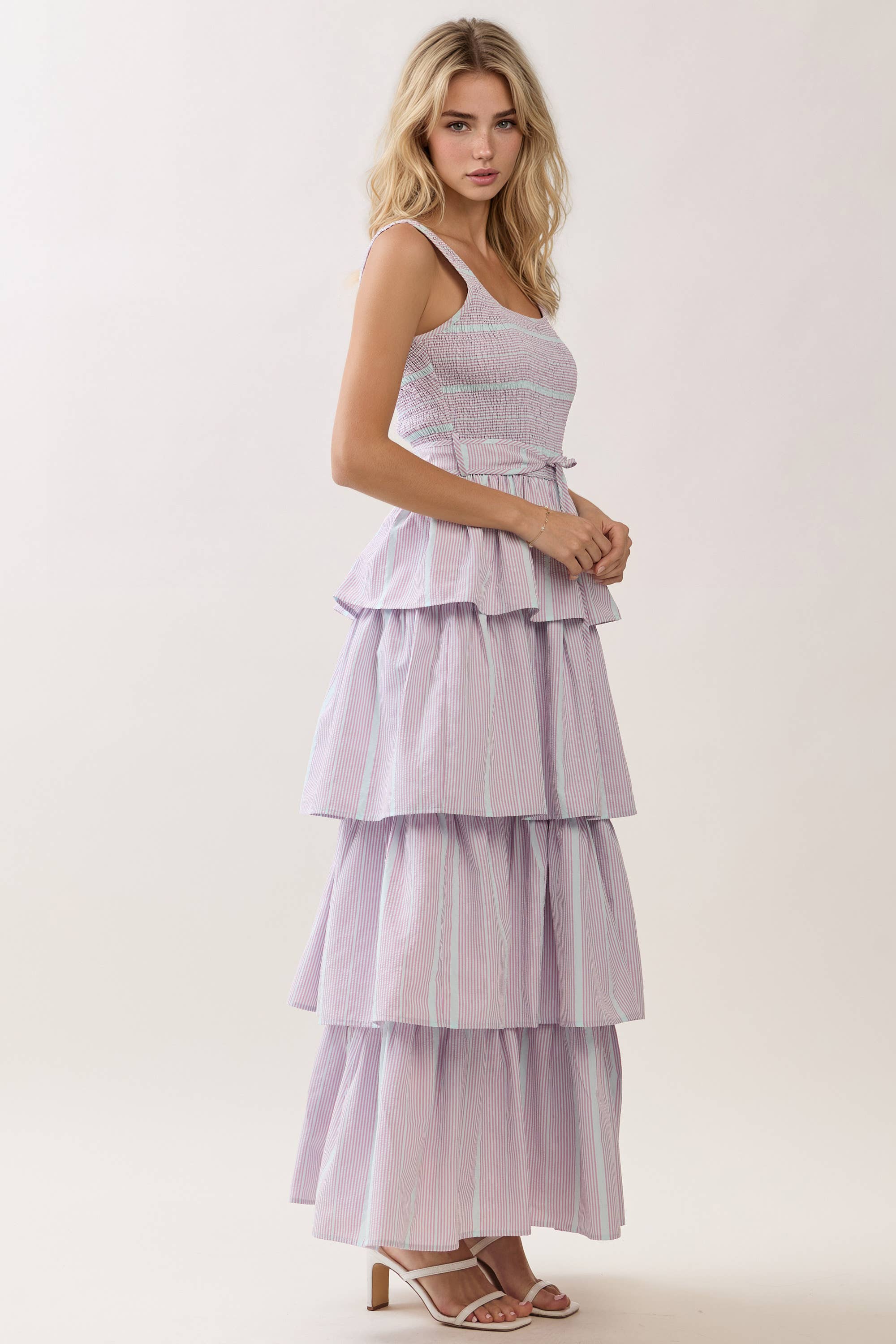 Smocked Waist Tie Maxi Dress