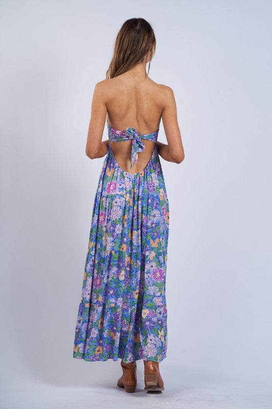 Blooming Floral Open Back Maxi Dress