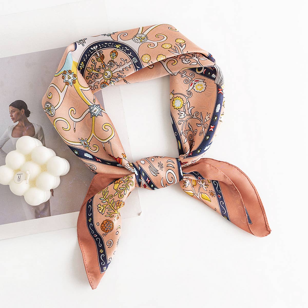 Pink Floral Summer Satin Square Scarf — color: pink