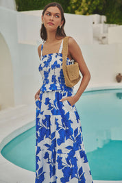 Blue Floral Lindsy Smocked Maxi Dress