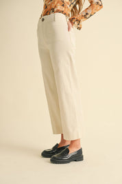 Cream High Waist Cropped Wide Leg Pants