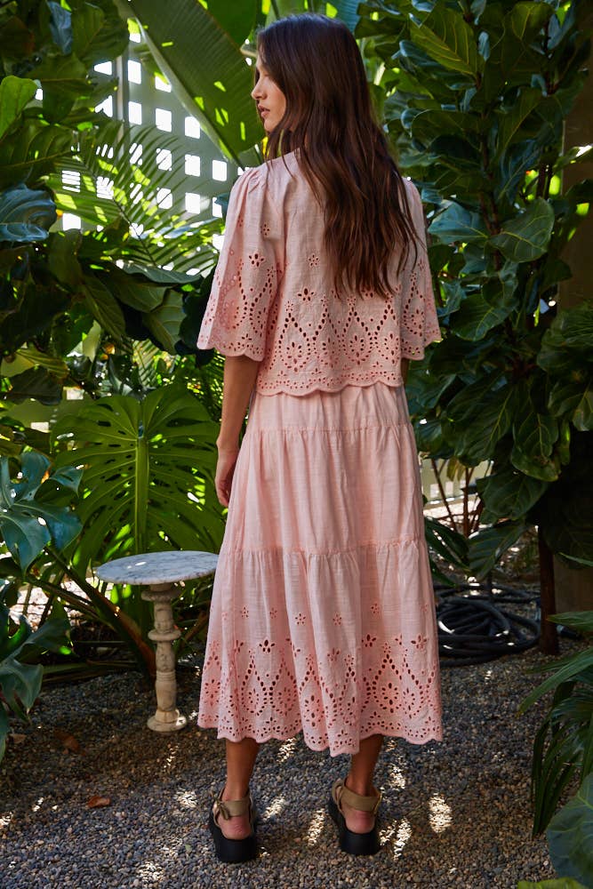 Woven Embroidered Waist Ruffled Skirt