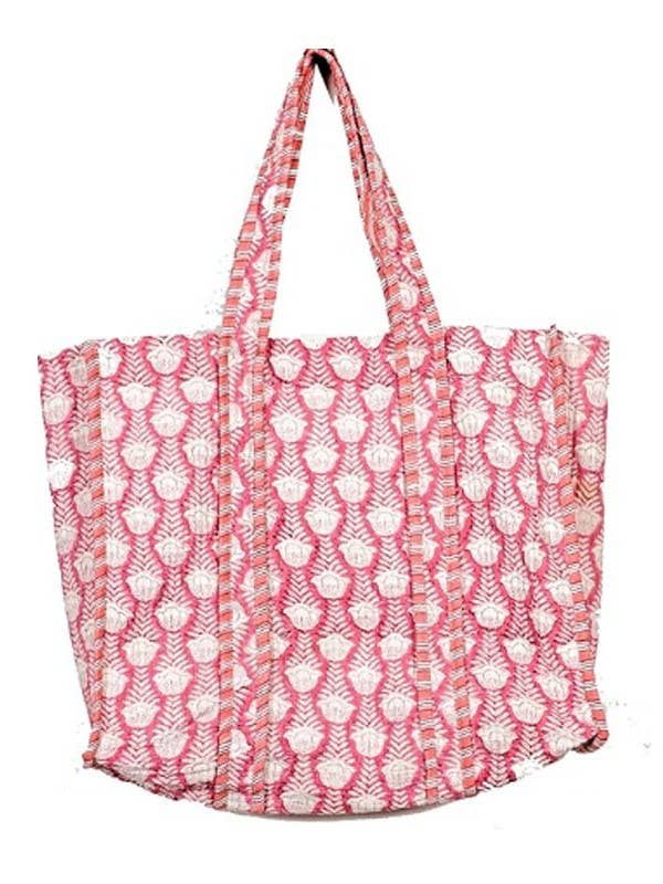 Pink Floral Reversible Quilted Tote Bag