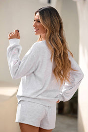 Grey & Pink Bow Embroidered Pullover & Shorts Set