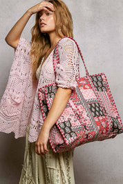 Pink Quilted Bohemian Tote Bag