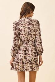 Floral Print High Neck Removable Buckle Belt Dress