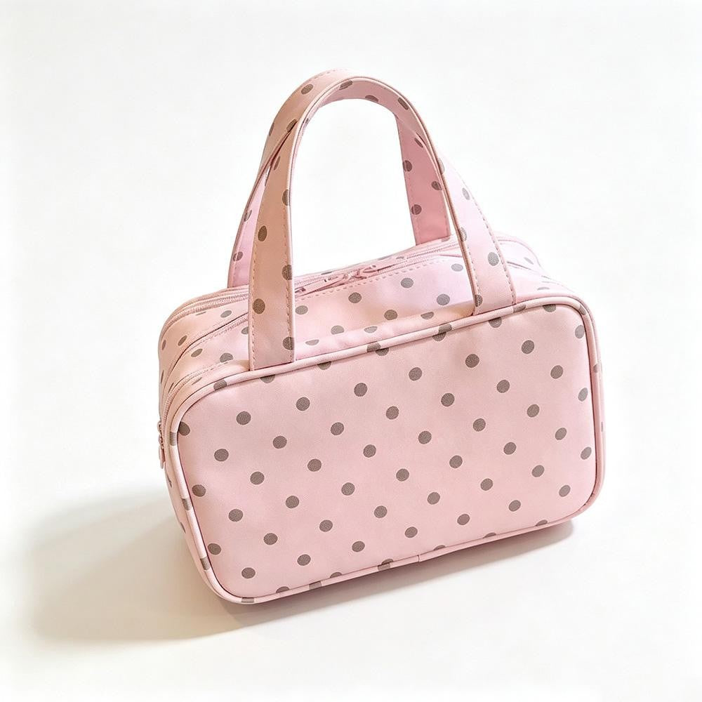 Pink Polka Dot Travel Cosmetic Bag