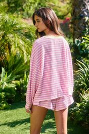 Pink Striped Knit Top & Shorts Set