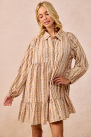 Cream Floral Print Buttoned Shirt Dress