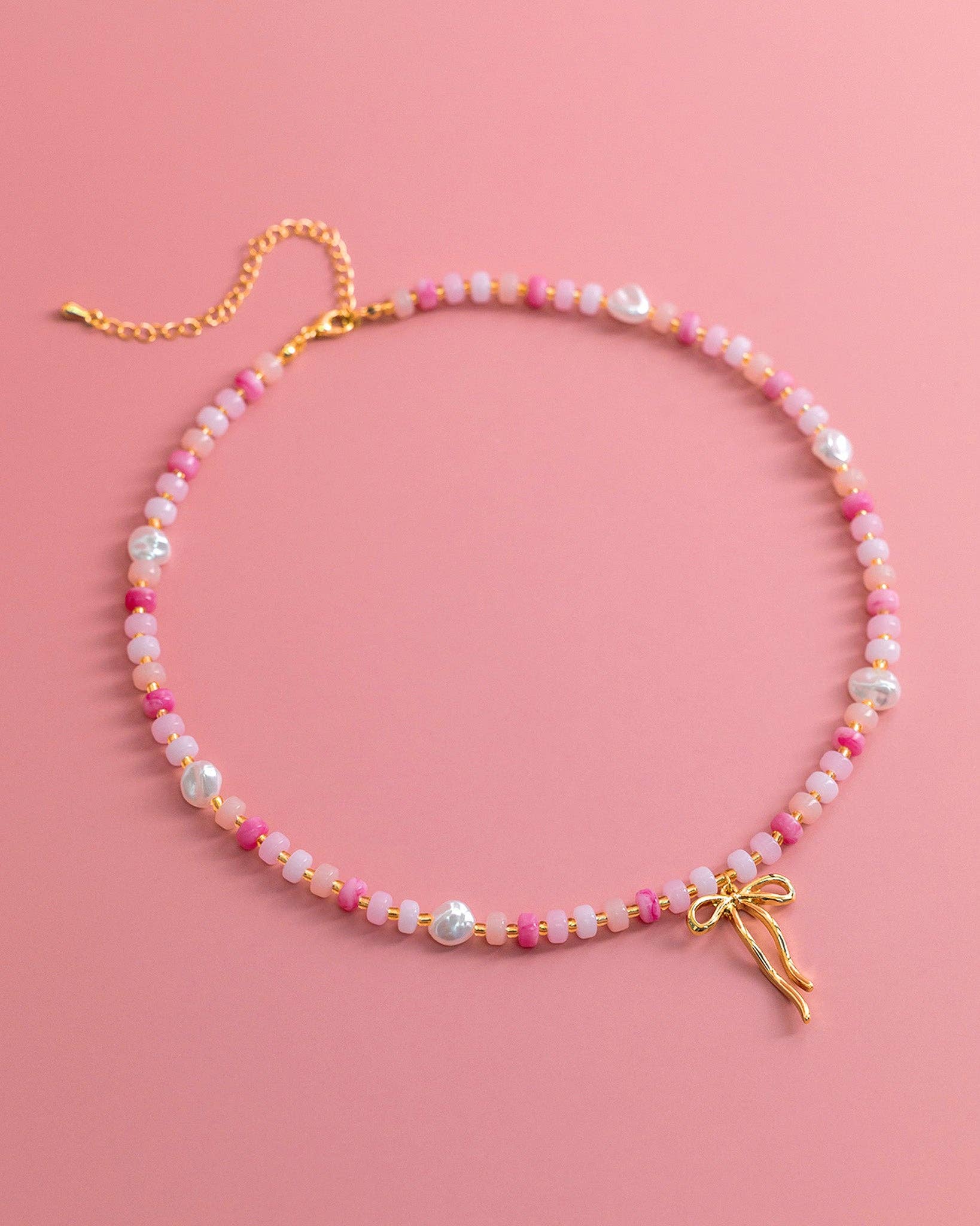 Pink Coquette Bead Pearl Necklace