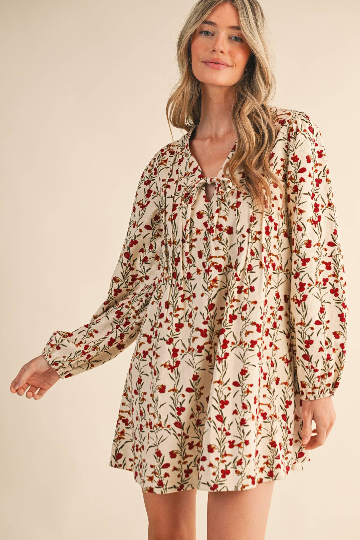 Cream Floral Corduroy Mini Dress